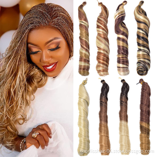 Fashionable Blonde Ombre Wavy Sprial Curl Synthetic Braiding Hair French Curly Crochet Braids Soft Kinky Extensions For African